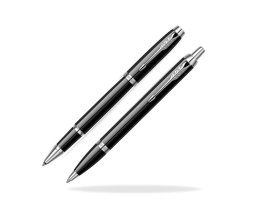 Parker IM Czarna laka CT Pióro kulkowe i długopis z tabliczką