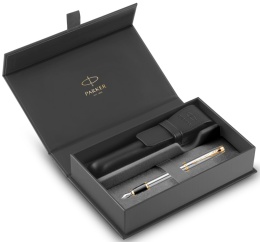 Pióro wieczne Parker IM Brushed Metal Stalowe GT etui Premium Skóra Naturalna