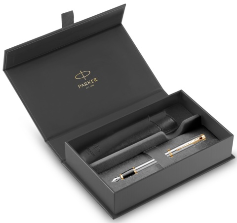 Pióro wieczne Parker IM Brushed Metal Stalowe GT etui Premium Skóra Ekologiczna