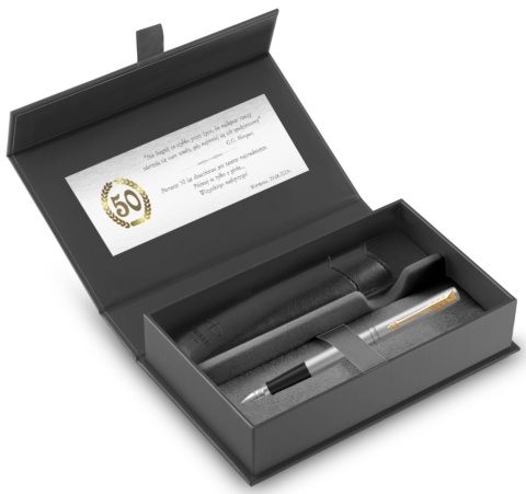 Pióro wieczne Parker Jotter Stalowy GT etui Premium skóra ekologiczna z tabliczką