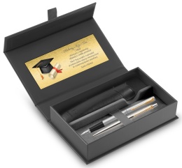 Pióro wieczne i długopis Jotter Stalowy GT etui skóra z tabliczką