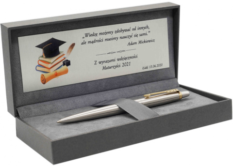 Zestaw długopis Parker Jotter Stal GT 23k złoto z tabliczką na Komunię Świętą